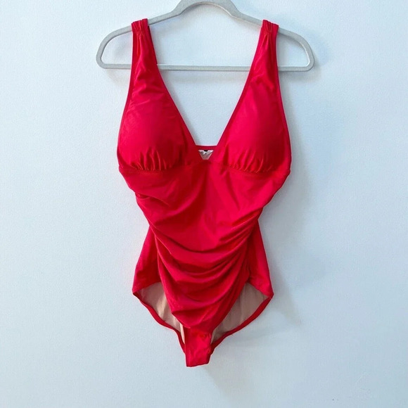 J. Crew Red Ruched V-Neck One Piece Swimsuit Women's XS Bathing Suit - Picture 9 of 16